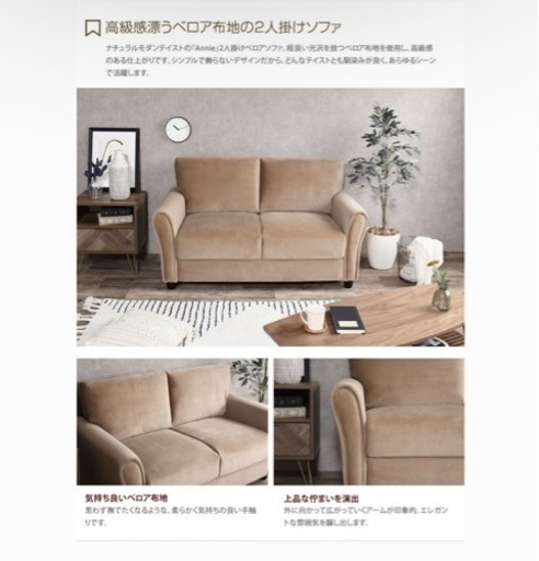 【使用期間1カ月未満！】2人がけベロアソファ