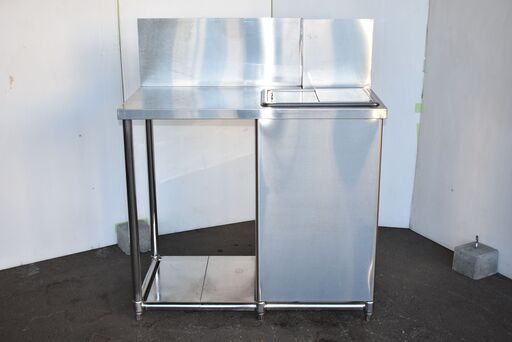 【東11/26】≪zy737≫美品 アイスビン付き ステンレス サーバー台/調理台/作業台 バックガード 棚板付き ドリンクバー 41001-08
