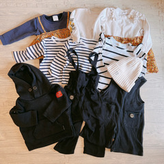 futafuta UNIQLO 80cm 95cm 長袖　パーカー　サロペット　ニット帽　10点の画像