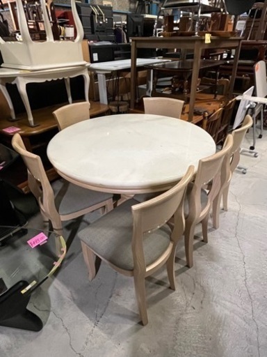 円卓タイプ!! ダイニングテーブルセット 椅子×6脚 大理石