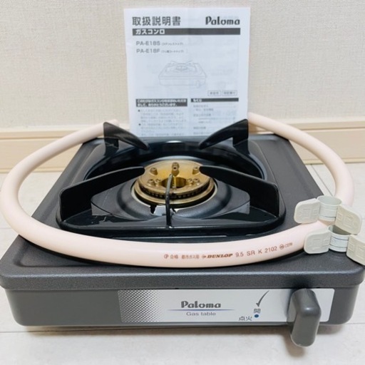 【1mホース付き】【美品】11793円 一口コンロ 乾電池使用しない フッ素コート ガスコンロ