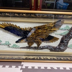 宝石画 貴石画 鷹 美術 アンティーク額縁 宝石 貴石の画像