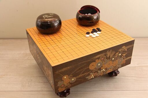 柳山作 姫碁盤 秋草蒔絵姫碁盤 碁石 ミニチュア (R2199wY)