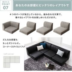 新品未使用　フロアコーナーソファ　4点セット　1Pｘ3　コーナーｘ1　ブラックレザー調　こたつにもの画像