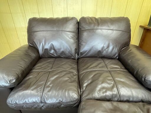 【札幌市周辺配達可】二人がけ合皮ソファ　フットレスト付き