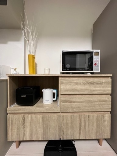 10月末まで 最終値下げ 美品 LOWYA キッチンボード 食器棚 レンジ台 コンセント付き