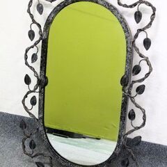 ヨーロッパビンテージ アンティークウォールミラー 薔薇 アイアン 壁掛け 鏡 幅55×高さ90cm その他家具 中古 店頭引取歓迎 R6583)