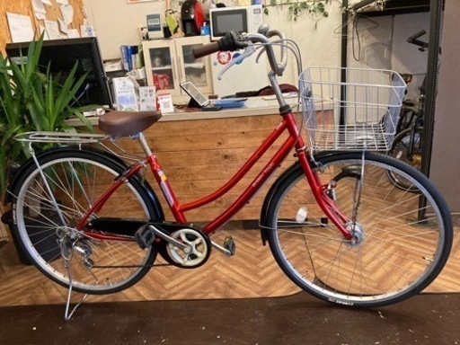【タイヤ・チューブ新品！】LEDオートライト　6段変速　26インチ自転車　レッド
