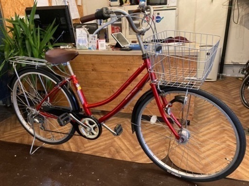 【タイヤ・チューブ新品！】LEDオートライト　6段変速　26インチ自転車　レッド