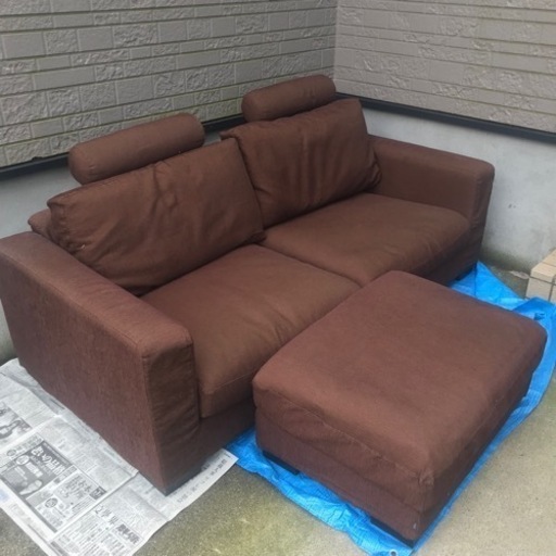 ◆オットマン付◆二人掛けソファ