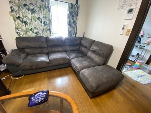 中古。L型ソファ グレー