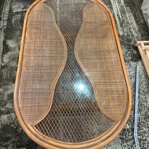 ローテーブル　編み　ガラス天板