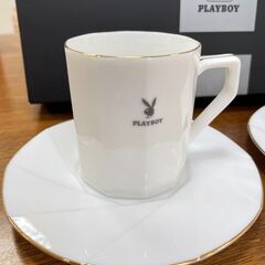 【7265‐2】PLAYBOY プレイボーイ カップ＆ソーサー PB-1025 10角コーヒーペアセット コーヒーカップ ペアカップ 白 未使用品の画像