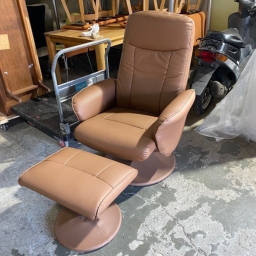 11/25 終 オットマン付き リクライニングチェア パーソナルチェア 1人掛け 1P ブラウン イス 菊倉KK