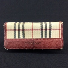 Burberry バーバリーチェック×赤レザー 4連キーケース