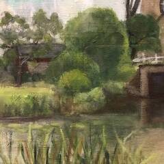 【額装】　絵画　油彩画　風景画　KEIKO　サイン有　額：縦47㎝×横56㎝×厚み5㎝の画像