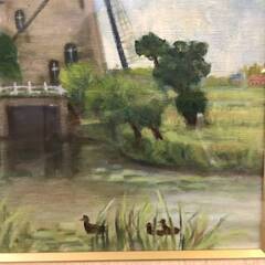 【額装】　絵画　油彩画　風景画　KEIKO　サイン有　額：縦47㎝×横56㎝×厚み5㎝の画像