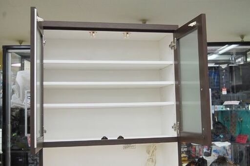 マルミツ レンジボード 幅80×奥42.5×高202cm ベリーズ ブラウン系 白エナメル 食器棚 キッチンキャビネット BELIZE