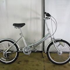 C279★￥7000★整備済み 中古折りたたみ自転車 シルバー　オートライト6段変速【20インチ 】