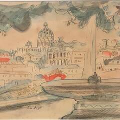 【額装】　絵画　水彩画　風景 サイン有 額装　額：縦35㎝×横43㎝×厚み2.5㎝の画像