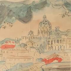 【額装】　絵画　水彩画　風景 サイン有 額装　額：縦35㎝×横43㎝×厚み2.5㎝の画像