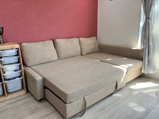 早い者勝ち！IKEA フリーヘーテン コーナーソファベッド 収納付き ベージュ
