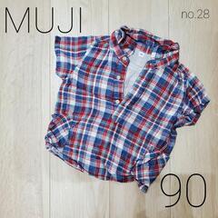 MUJI チェック柄半袖シャツ トリコロール 赤青白 90