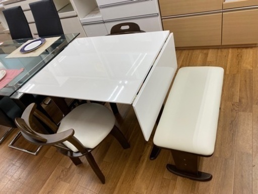 R079 NITORI バタフライ式ダイニング4点セット、幅90cm・120cm 美品