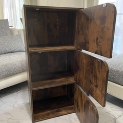 完売しました)フリーラック　ウッドラック　3段　扉付き　モダンおしゃれの画像