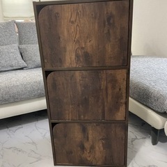 完売しました)フリーラック　ウッドラック　3段　扉付き　モダンおしゃれの画像