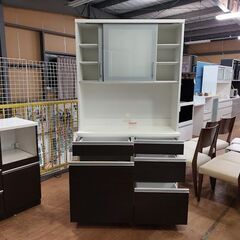 【愛品倶楽部柏店】　ケユカ/高橋木工所　フローラⅢ　組合せ　２枚スライド扉キッチンボード　白&こげ茶
