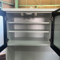 【A-299】キッチンボード 中古 激安 ホワイト＆ブラウンカラー 食器棚 調味料置き アウトレットの画像