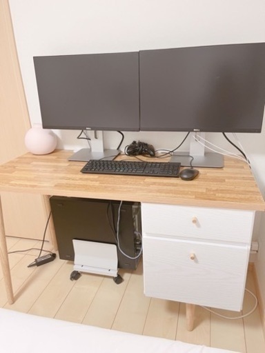 PCデスク 幅120cm ナチュラル＆ホワイト