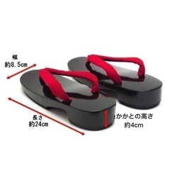 《決まりました》未使用品 レディース 黒塗り 右近下駄 赤鼻緒の画像