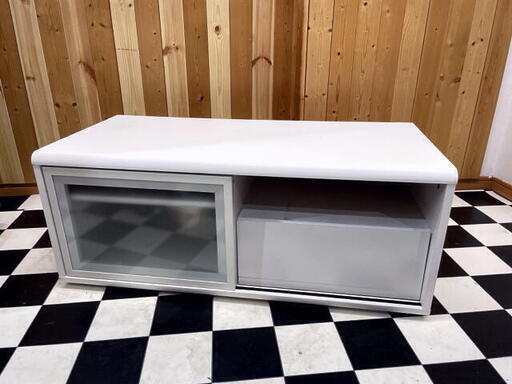 【 少々難ありなので激安販売!! 】ホワイトテレビボード　99×45×40　キャスター付き　引き出し　スライドドア　家具　住まい　テレビ台