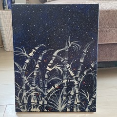 絵画　夜空の竹林