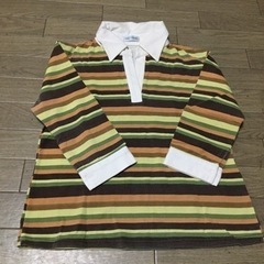 秋色ボーダーストレッチ七分丈シャツ　レディースの画像