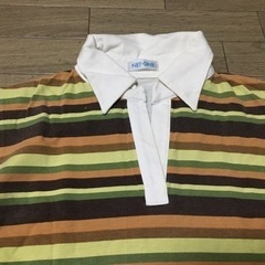 秋色ボーダーストレッチ七分丈シャツ　レディースの画像