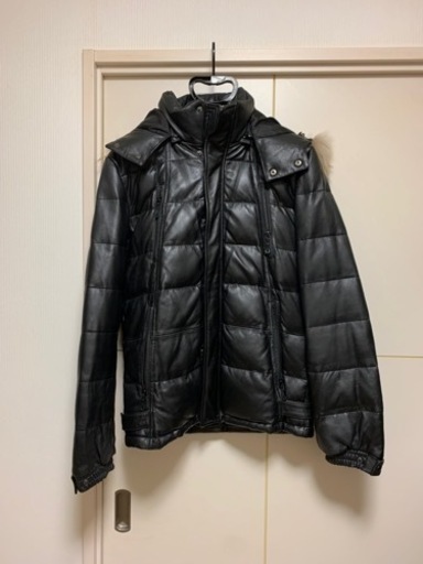 ★完売引渡済★【良品】2way 羊革ダウンジャケット　脱着可能フード付き(ノーブランド)