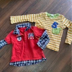 ロンT ２枚セット❣️重ね着風チェック90&ボーダー95