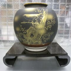 鑑賞・展示用　九谷焼　花瓶　雪山作山水　ダマシン艶消し仕上げ　展...