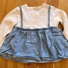 西松屋　子供服　95サイズ　白×デニム　長袖チュニックカットソーの画像