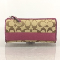 COACH  パープルレザー×シグネチャー コーチ L字ファスナ...