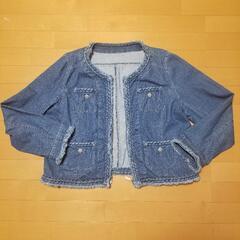 RUE DE BAC　ノーカラー三編みデニムジャケット　Lサイズ