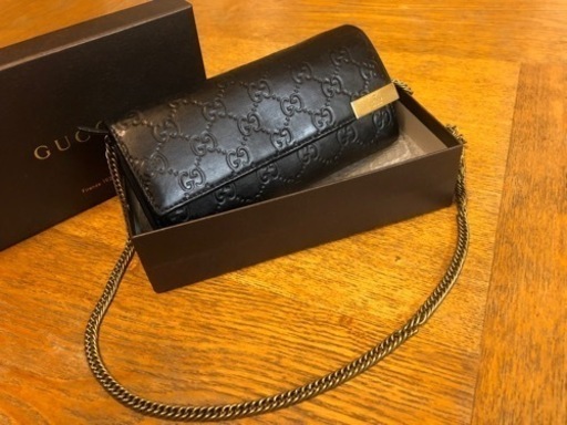 売り切れ【美品】GUCCI グッチ ショルダーチェーン 長財布 シマライン ブラック