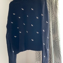 ZARA KNITニットパーカー　かわいいわんこ模様のフート付きニット