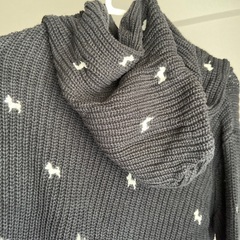 ZARA KNITニットパーカー　かわいいわんこ模様のフート付きニットの画像
