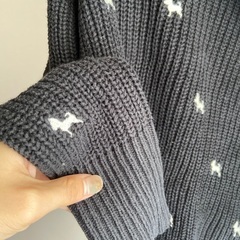 ZARA KNITニットパーカー　かわいいわんこ模様のフート付きニットの画像