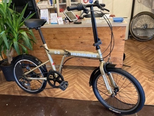【タイヤ・チューブ新品！HUMMER】6段変速　20インチ折りたたみ自転車　ゴールド