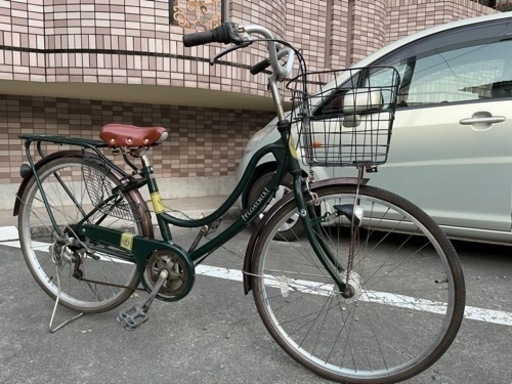 マルキン自転車26インチシティサイクル  FLOATMIX グリーン　クラシック　LEDオートライト、前かごカギ付き